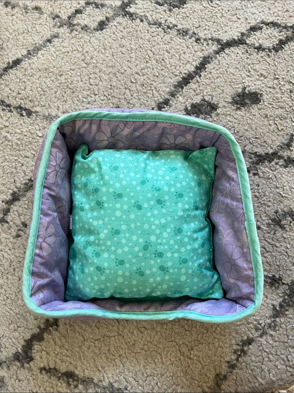 American Girl Aqua and Lavender Fabric Storage Bin with Cushion
